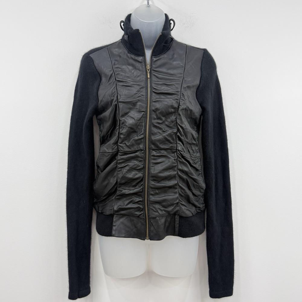 XCVI Leather Whimsigoth Jacket S Edgy Grunge Gothic Angora Wool Punk Moto Ruched